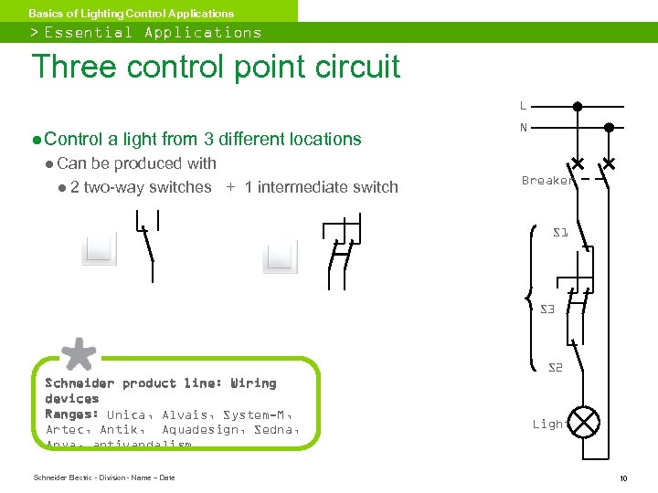 Basics of Lighting Control Applications > Essential Applications Three control point circuit L ●