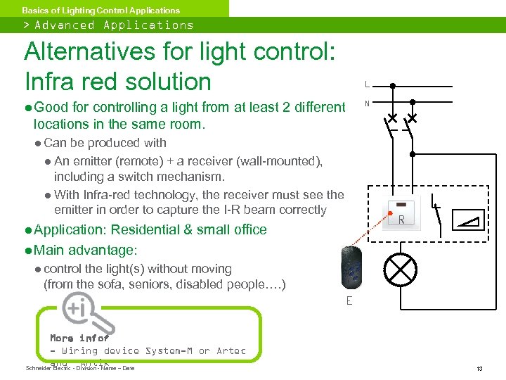 Basics of Lighting Control Applications > Advanced Applications Alternatives for light control: Infra red