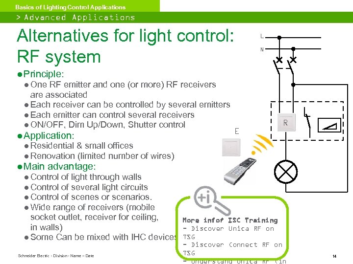 Basics of Lighting Control Applications > Advanced Applications Alternatives for light control: RF system