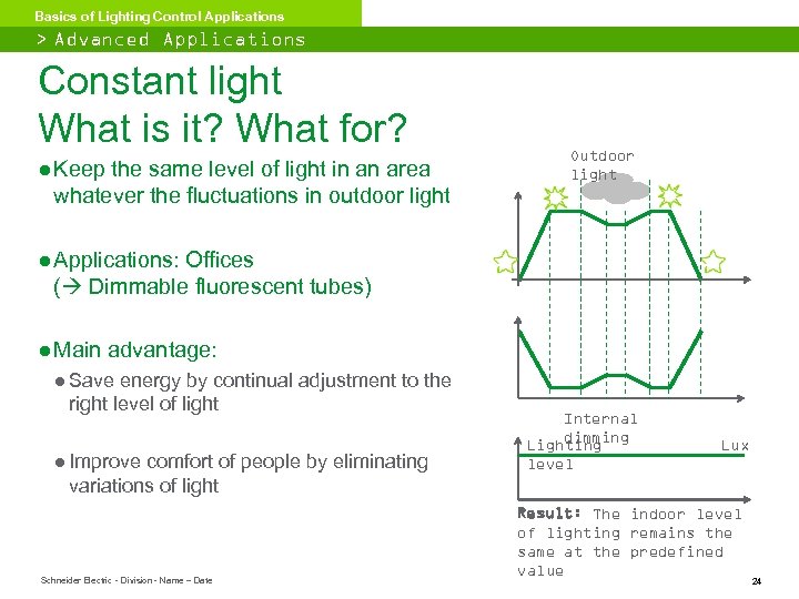 Basics of Lighting Control Applications > Advanced Applications Constant light What is it? What