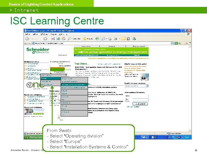 Basics of Lighting Control Applications > Intranet ISC Learning Centre From Swebi - Select