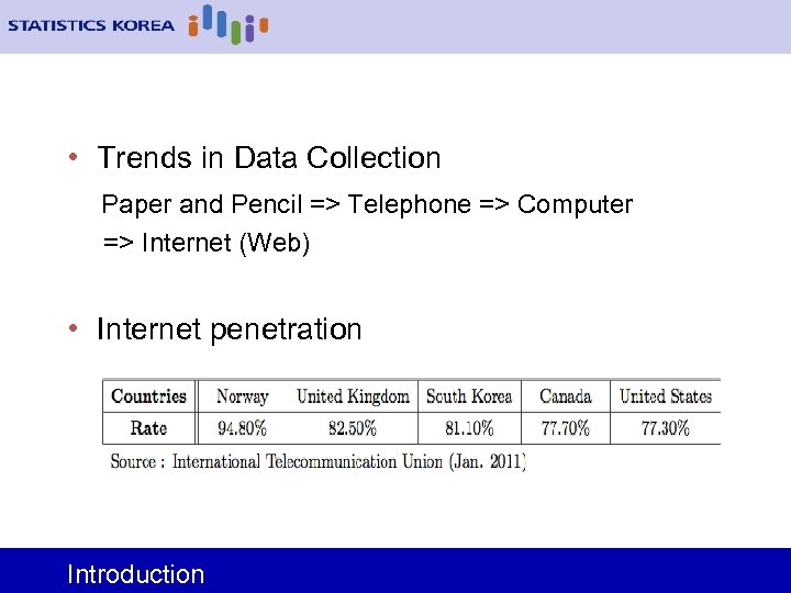  • Trends in Data Collection Paper and Pencil => Telephone => Computer =>