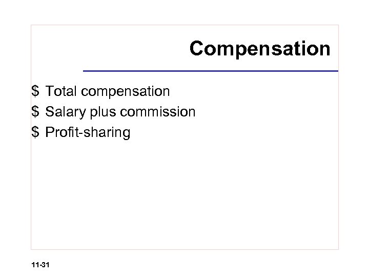 Compensation $ Total compensation $ Salary plus commission $ Profit-sharing 11 -31 