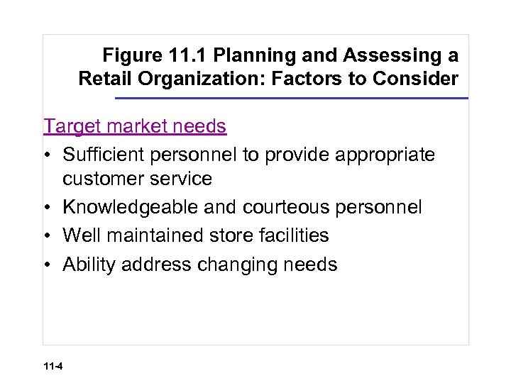 Figure 11. 1 Planning and Assessing a Retail Organization: Factors to Consider Target market