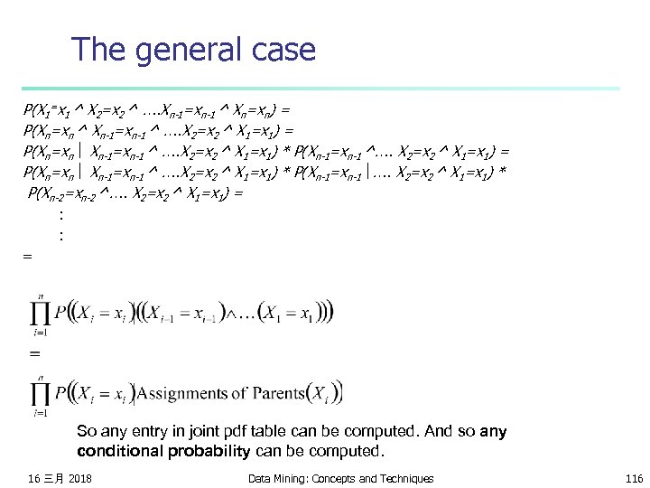The general case P(X 1=x 1 ^ X 2=x 2 ^ …. Xn-1=xn-1 ^