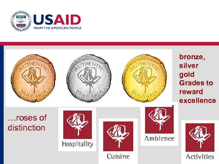 Awards of three grades…. bronze, silver gold Grades to reward excellence …roses of distinction