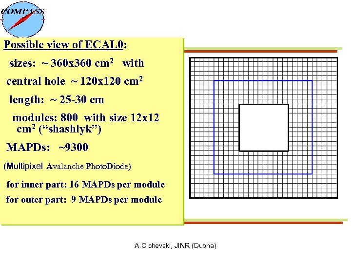 Possible view of ECAL 0: sizes: ~ 360 x 360 cm 2 with central