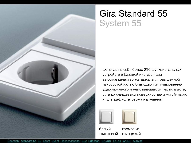 Gira Standard 55 System 55 - включает в себя более 280 функциональных устройств в