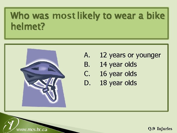 Who was most likely to wear a bike helmet? A. B. C. D. www.