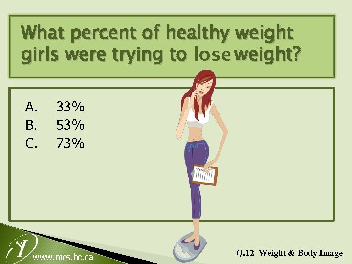 What percent of healthy weight girls were trying to lose weight? A. B. C.