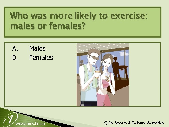 Who was more likely to exercise: males or females? A. B. Males Females www.