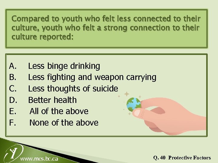 Compared to youth who felt less connected to their culture, youth who felt a