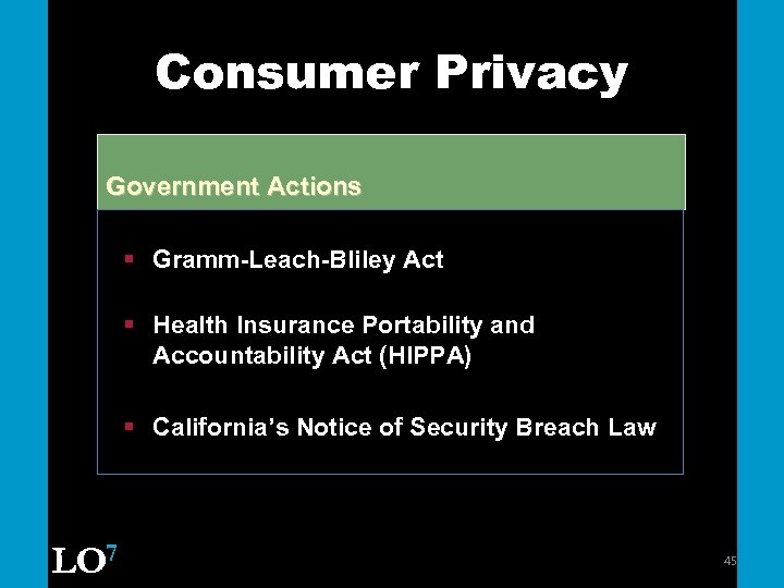 Consumer Privacy Government Actions § Gramm-Leach-Bliley Act § Health Insurance Portability and Accountability Act
