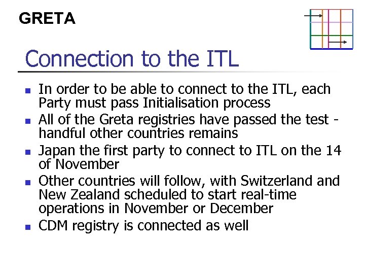 GRETA Connection to the ITL n n n In order to be able to