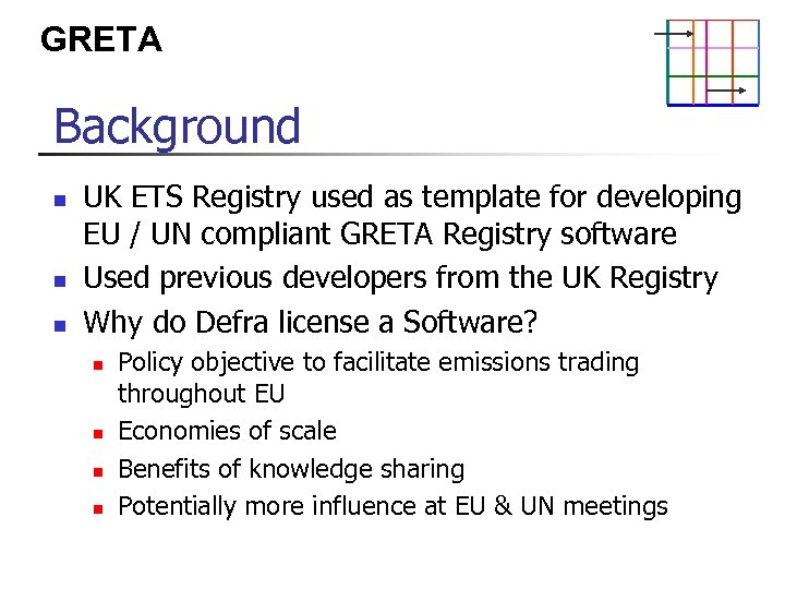 GRETA Background n n n UK ETS Registry used as template for developing EU