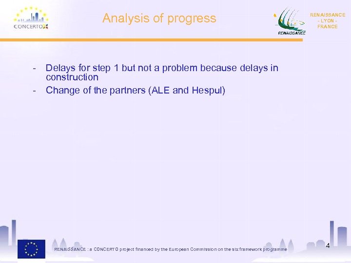 Analysis of progress RENAISSANCE - LYON FRANCE - Delays for step 1 but not