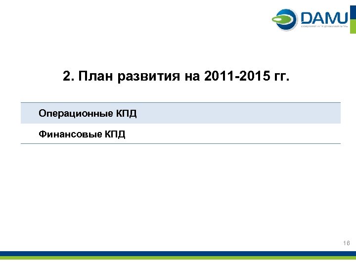 2. План развития на 2011 -2015 гг. Операционные КПД Финансовые КПД 16 