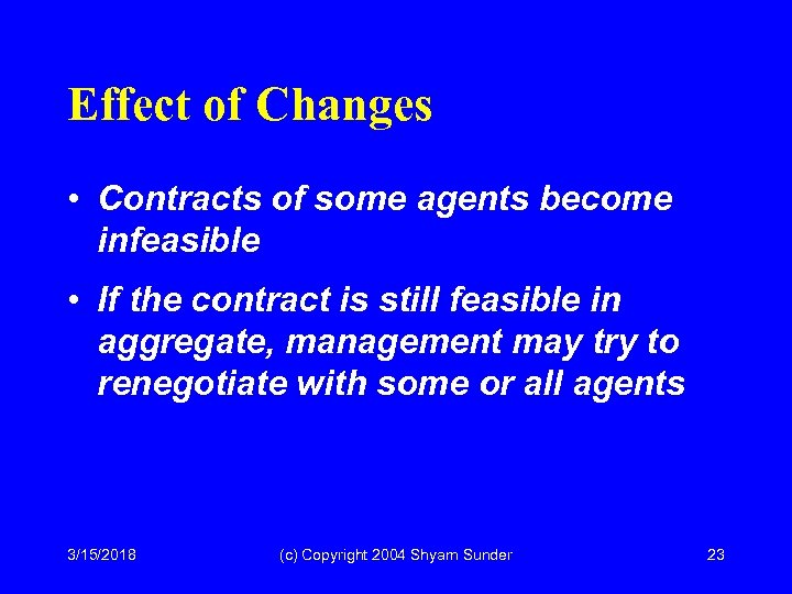 Effect of Changes • Contracts of some agents become infeasible • If the contract