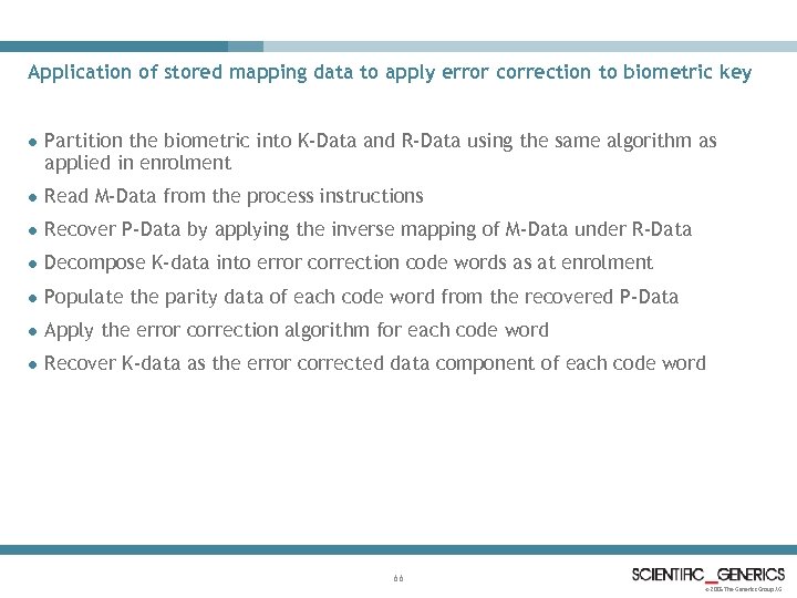 Application of stored mapping data to apply error correction to biometric key l Partition