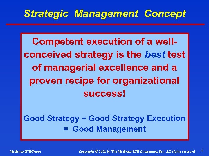 Strategic Management Concept Competent execution of a wellconceived strategy is the best test of