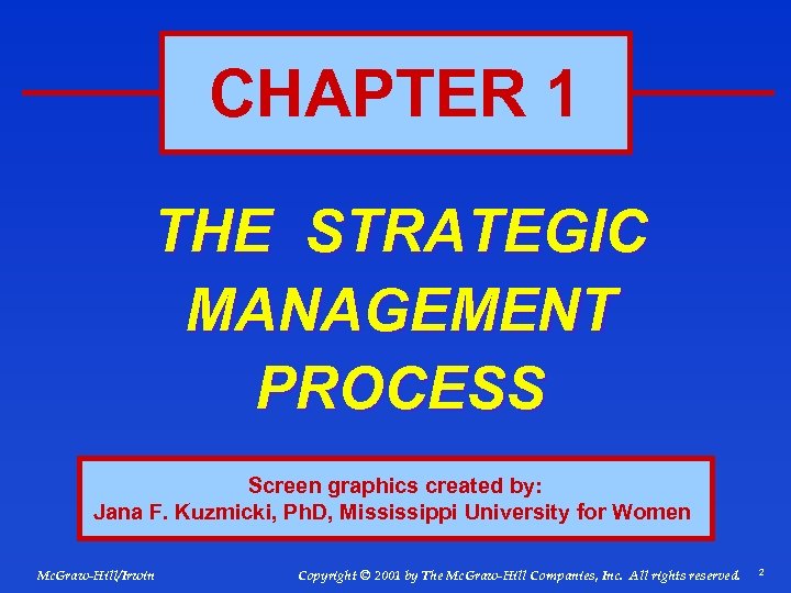 CHAPTER 1 THE STRATEGIC MANAGEMENT PROCESS Screen graphics created by: Jana F. Kuzmicki, Ph.