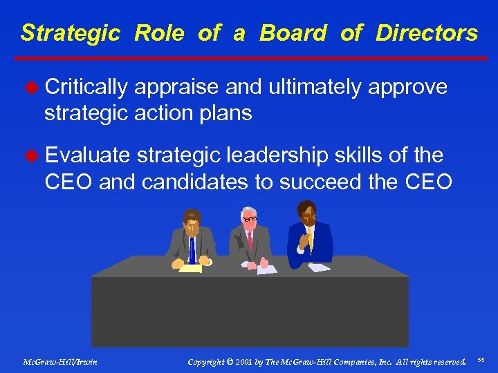 Strategic Role of a Board of Directors u Critically appraise and ultimately approve strategic