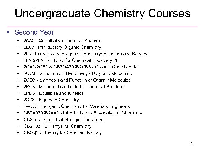 Undergraduate Chemistry Courses • Second Year • • • • 2 AA 3 -