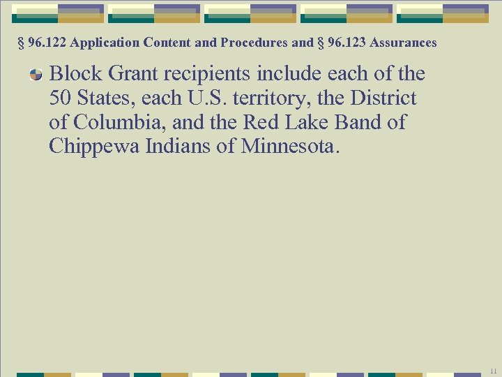 § 96. 122 Application Content and Procedures and § 96. 123 Assurances Block Grant