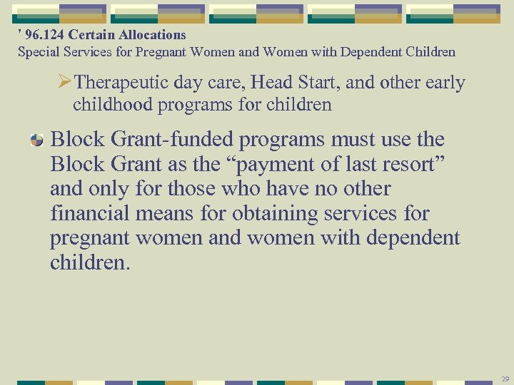 ' 96. 124 Certain Allocations Special Services for Pregnant Women and Women with Dependent