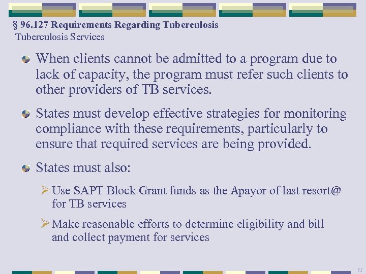 § 96. 127 Requirements Regarding Tuberculosis Services When clients cannot be admitted to a
