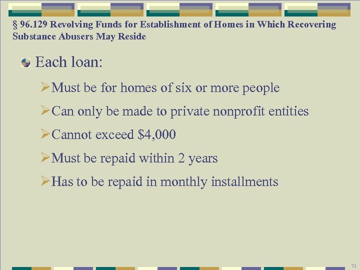 § 96. 129 Revolving Funds for Establishment of Homes in Which Recovering Substance Abusers