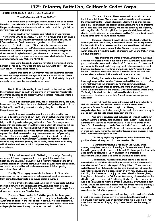 137 th Infantry Battalion, California Cadet Corps The Real Celebration of the Mt. Lowe