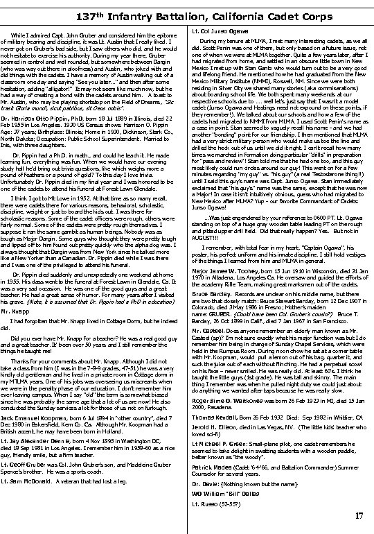 137 th Infantry Battalion, California Cadet Corps While I admired Capt. John Gruber and