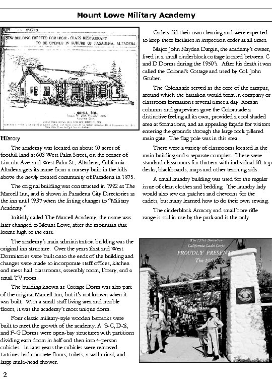 Mount Lowe Military Academy Cadets did their own cleaning and were expected to keep