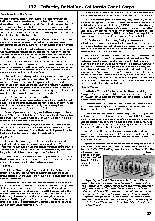 137 th Infantry Battalion, California Cadet Corps More Tales From the Dorms… In the