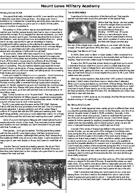 Mount Lowe Military Academy Military Chic at MLMA The BURMA ROAD One aspect that