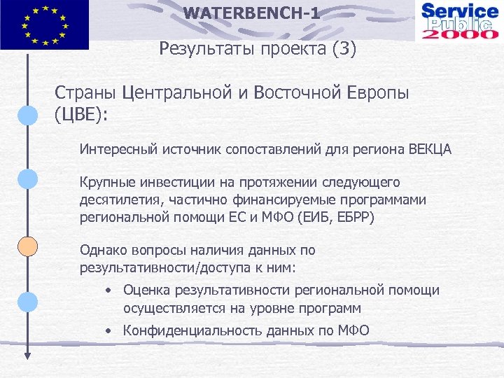 WATERBENCH-1 Результаты проекта (3) Страны Центральной и Восточной Европы (ЦВЕ): Интересный источник сопоставлений для