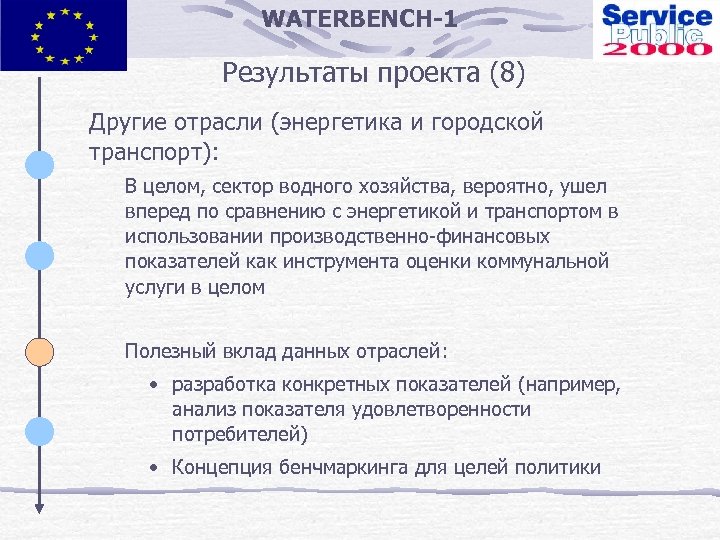 WATERBENCH-1 Результаты проекта (8) Другие отрасли (энергетика и городской транспорт): В целом, сектор водного