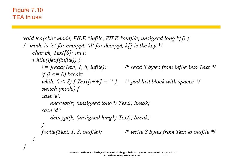 Figure 7. 10 TEA in use void tea(char mode, FILE *infile, FILE *outfile, unsigned