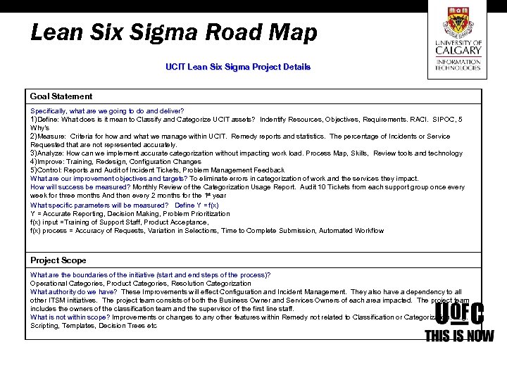 Lean Six Sigma Road Map UCIT Lean Six Sigma Project Details Goal Statement Specifically,