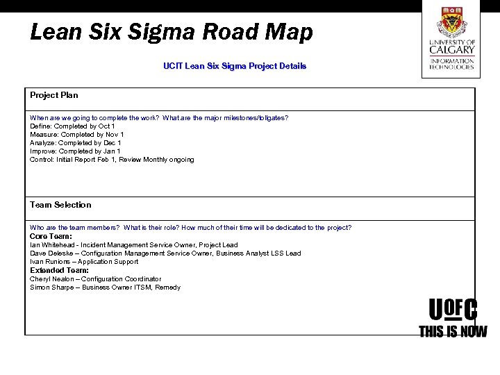 Lean Six Sigma Road Map UCIT Lean Six Sigma Project Details Project Plan When