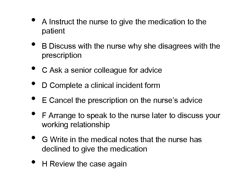  • • A Instruct the nurse to give the medication to the patient