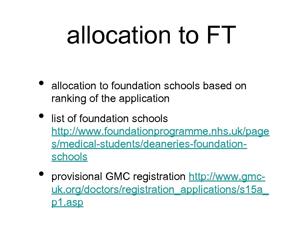 allocation to FT • • • allocation to foundation schools based on ranking of