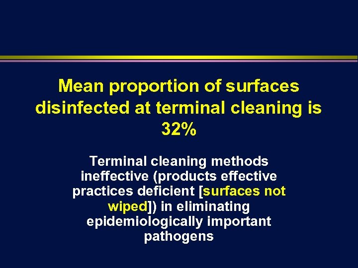 Mean proportion of surfaces disinfected at terminal cleaning is 32% Terminal cleaning methods ineffective