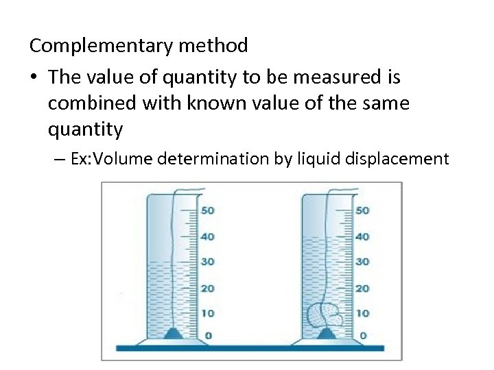 Complementary method • The value of quantity to be measured is combined with known