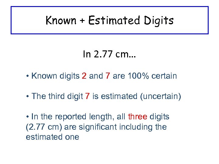 Known + Estimated Digits In 2. 77 cm… • Known digits 2 and 7