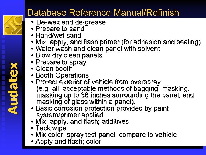 Audatex Database Reference Manual/Refinish • De-wax and Operations de-grease • Prepare to sand Two-Stage