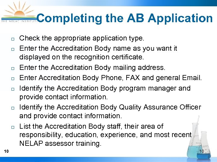Completing the AB Application ¨ ¨ ¨ ¨ 10 Check the appropriate application type.