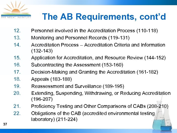 The AB Requirements, cont’d 12. 13. 14. 15. 16. 17. 18. 19. 20. 21.