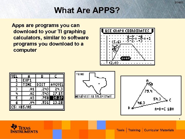 2/14/01 What Are APPS? Apps are programs you can download to your TI graphing